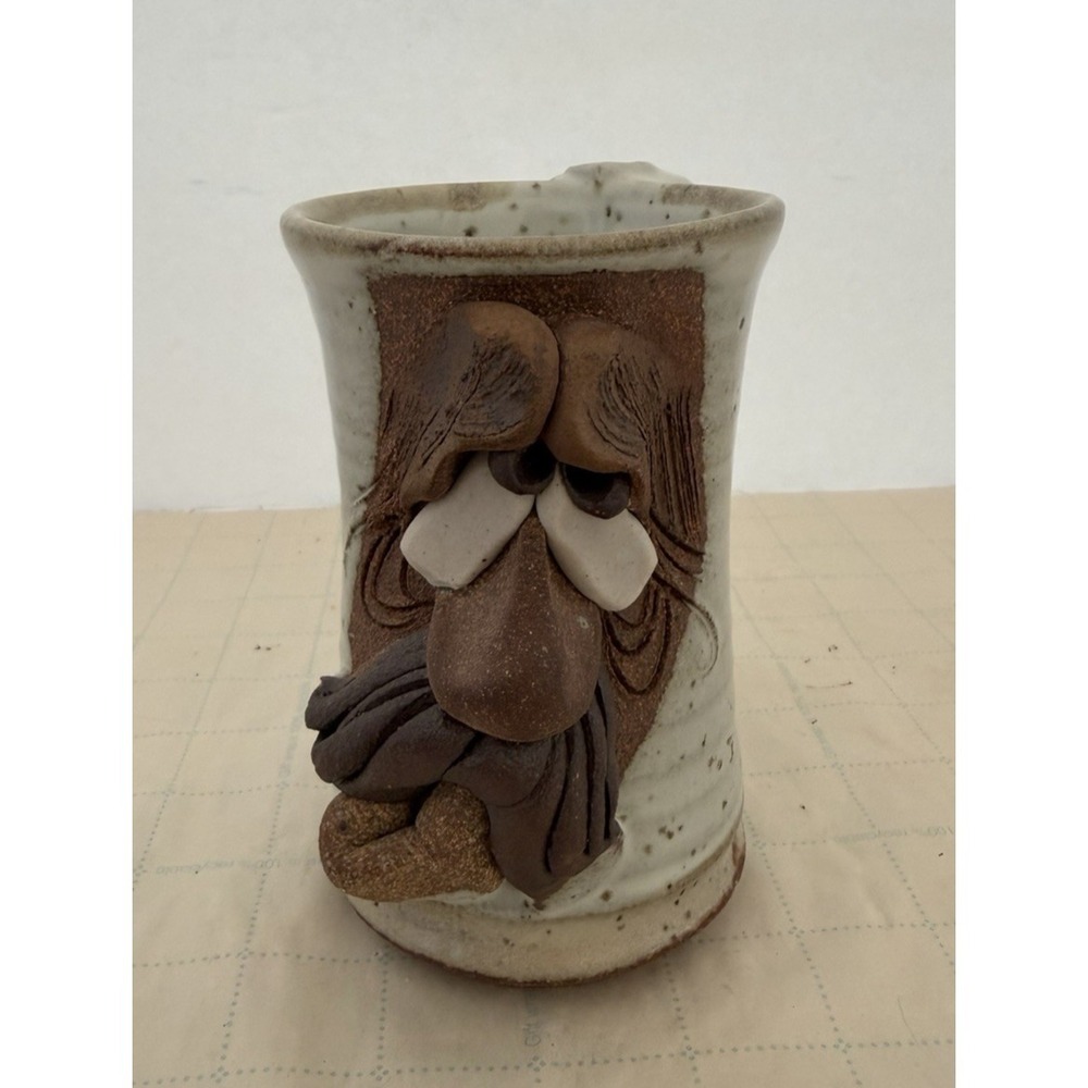 Mahon‎ Made Stoneware Ugly Face Crying Mug Cup 3D Pottery Signed